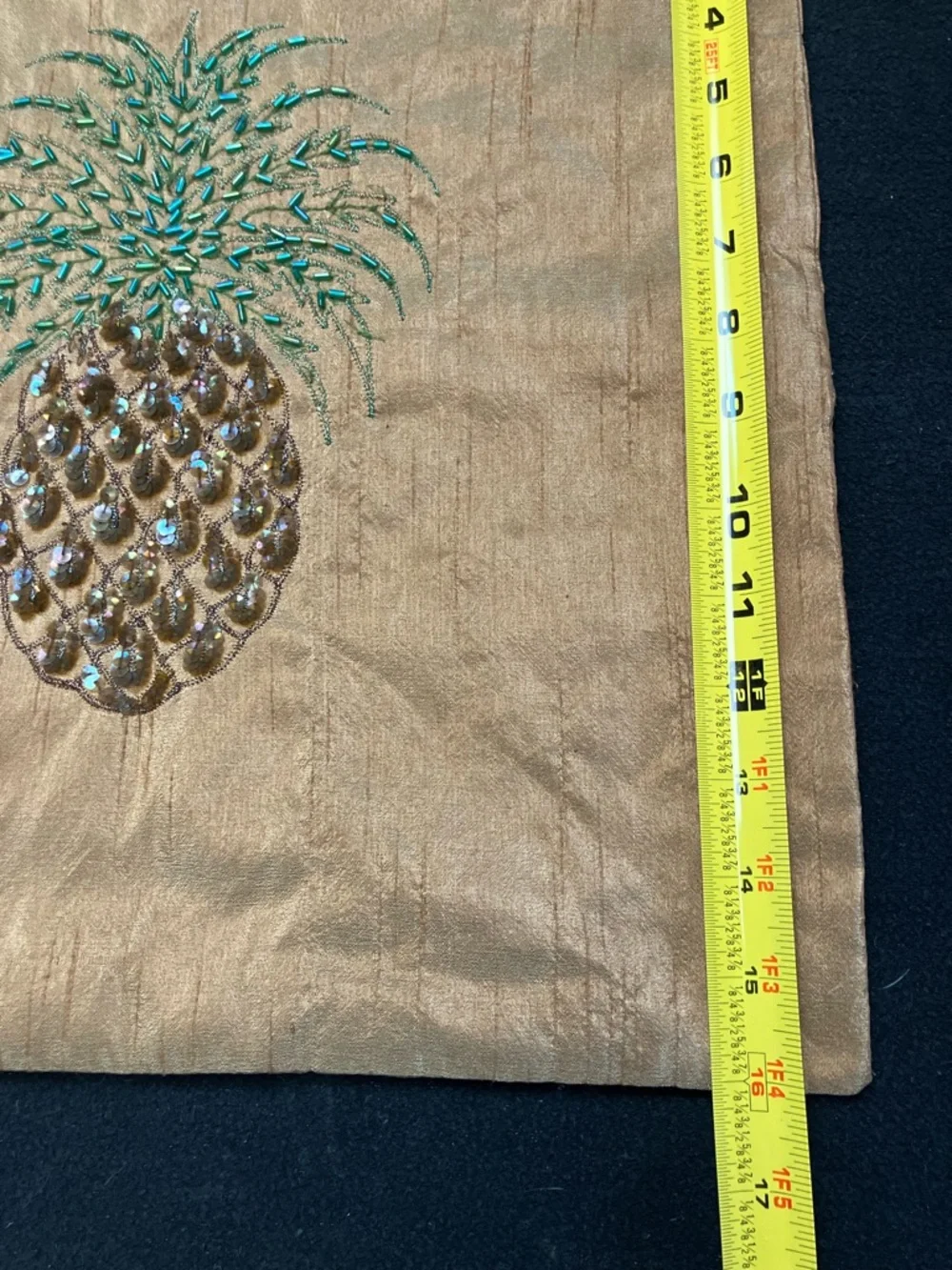 Embellished Pineapple Sequin Pillow Cover - Gold/Bronze and Teal 16”x16”